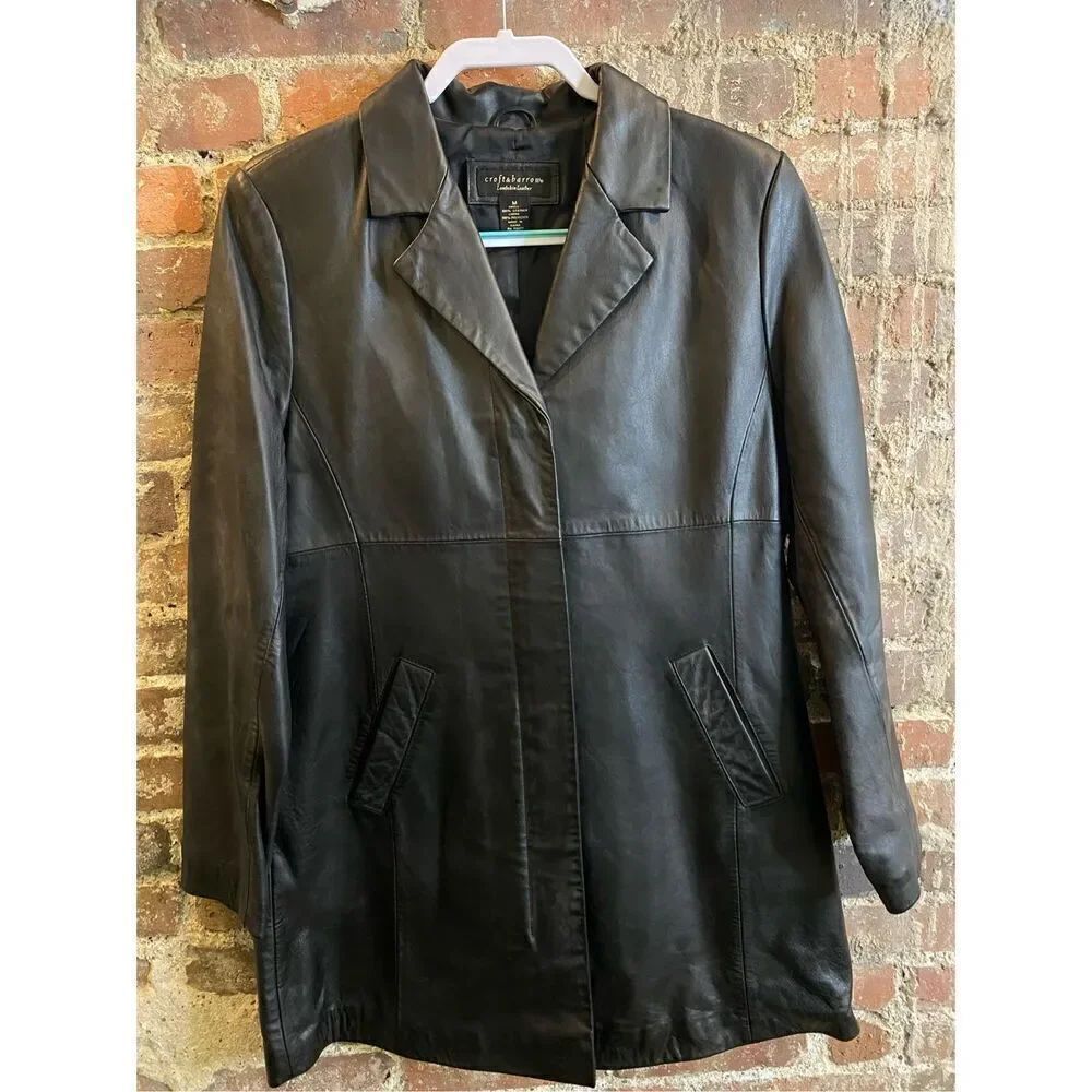 Croft & Barrow Black Lambskin Leather Full Zip Jacket Women’s Medium